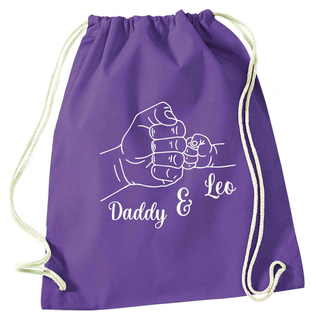 Personalised fist bump purple drawstring bag