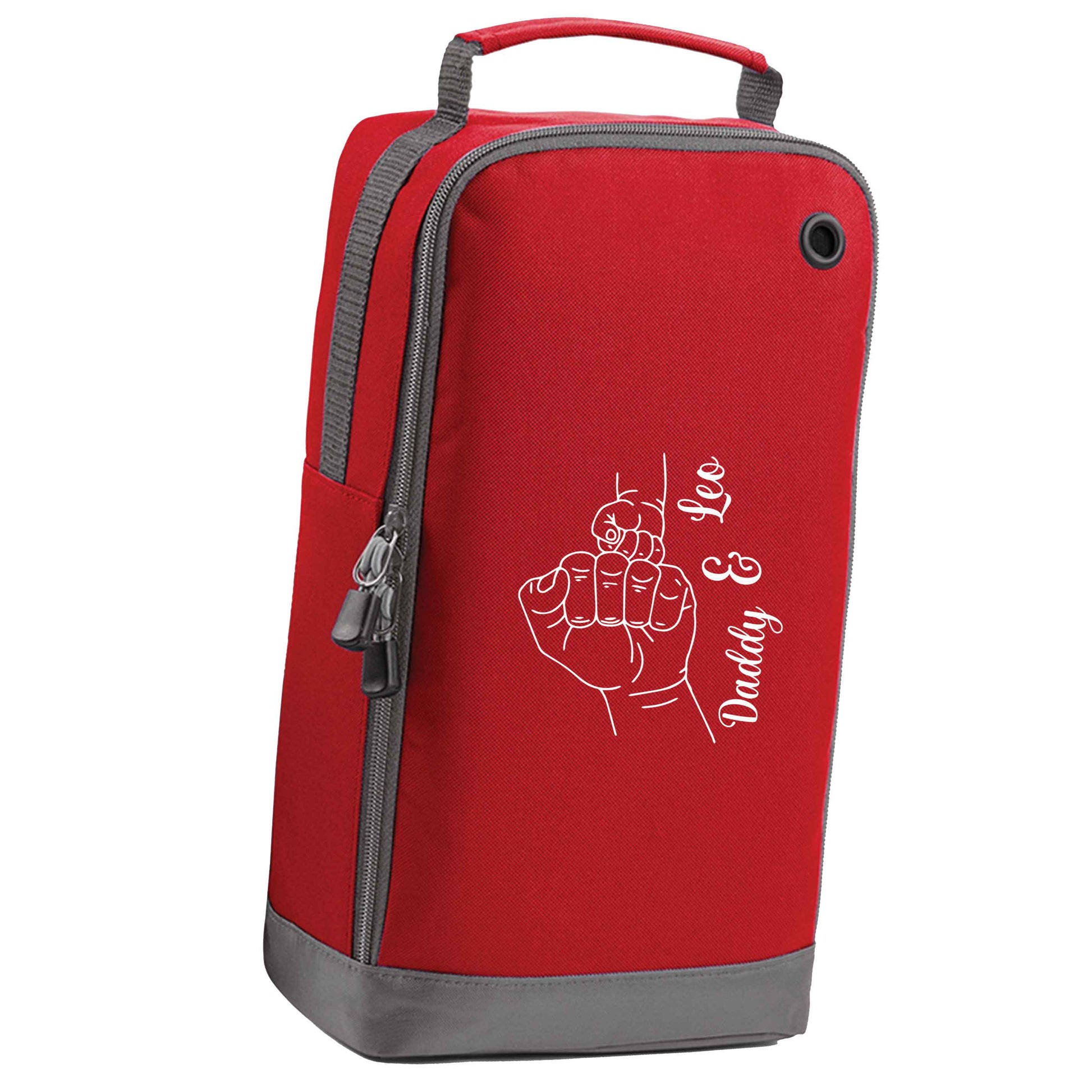 Personalised fist bump red sports shoe bag vertical print
