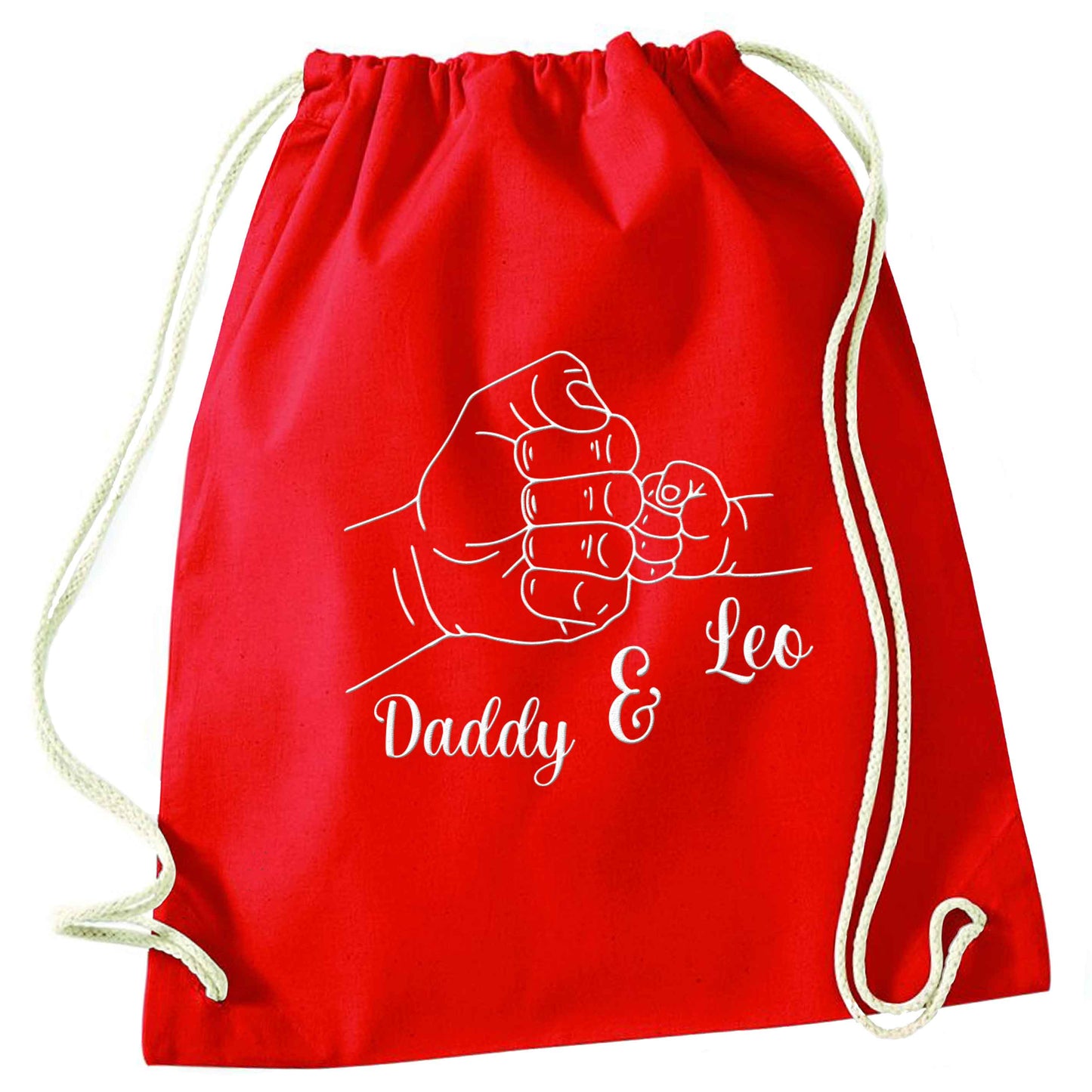 Personalised fist bump red drawstring bag 