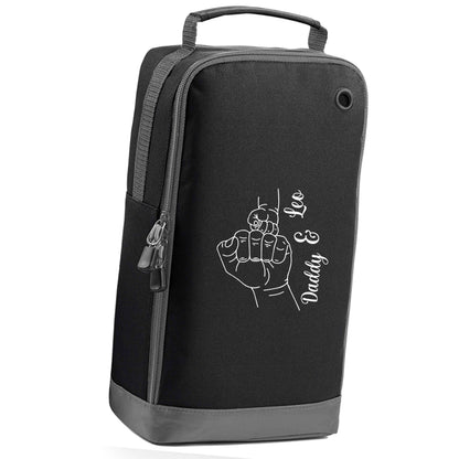 Personalised fist bump black sports shoe bag horizontal print