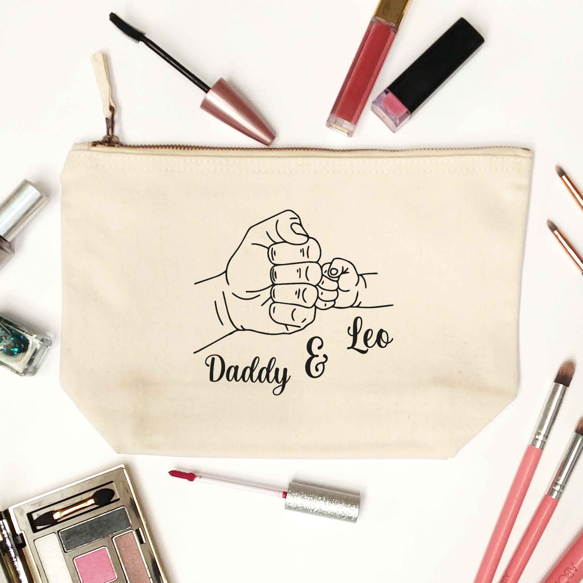 Personalised fist bump natural makeup bag