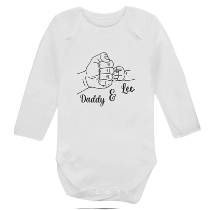 Personalised fist bump baby bodysuit long sleeved white 6-12 months