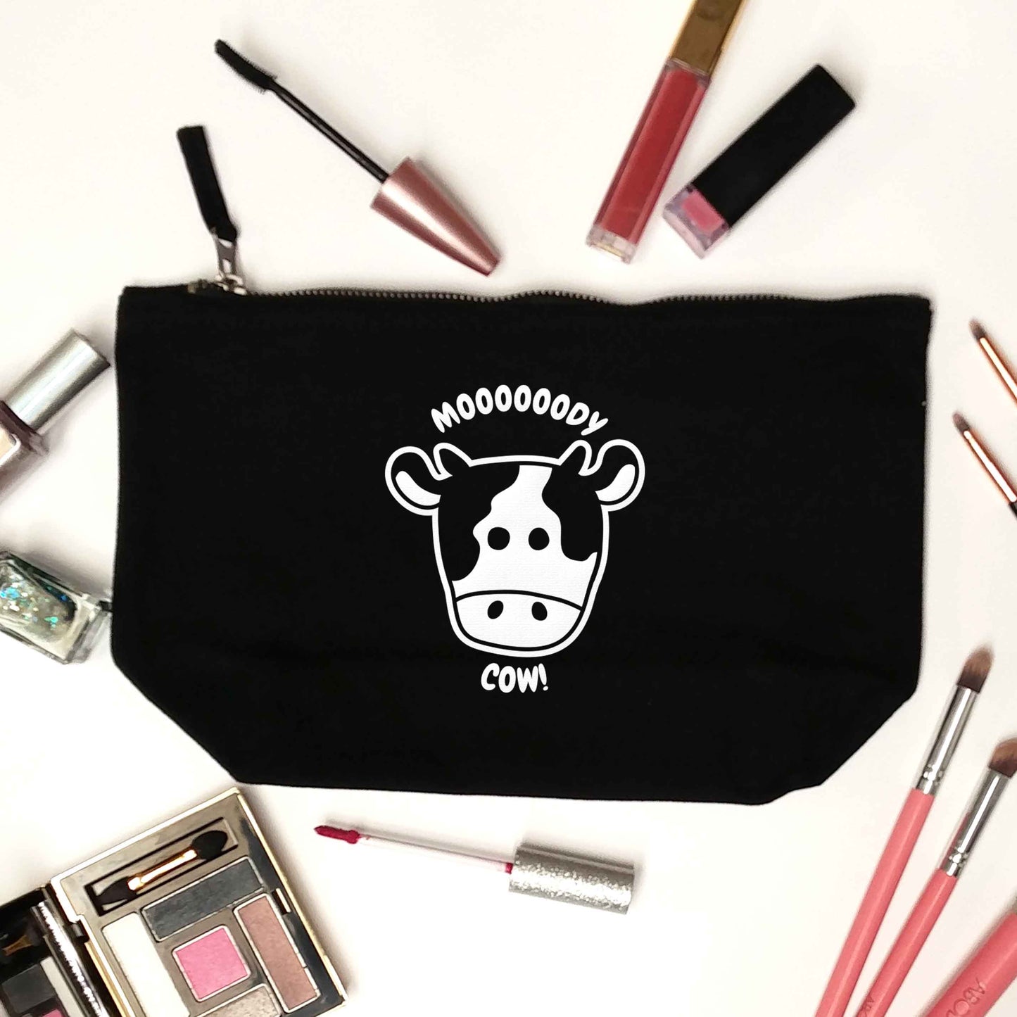 Moody cow black makeup bag