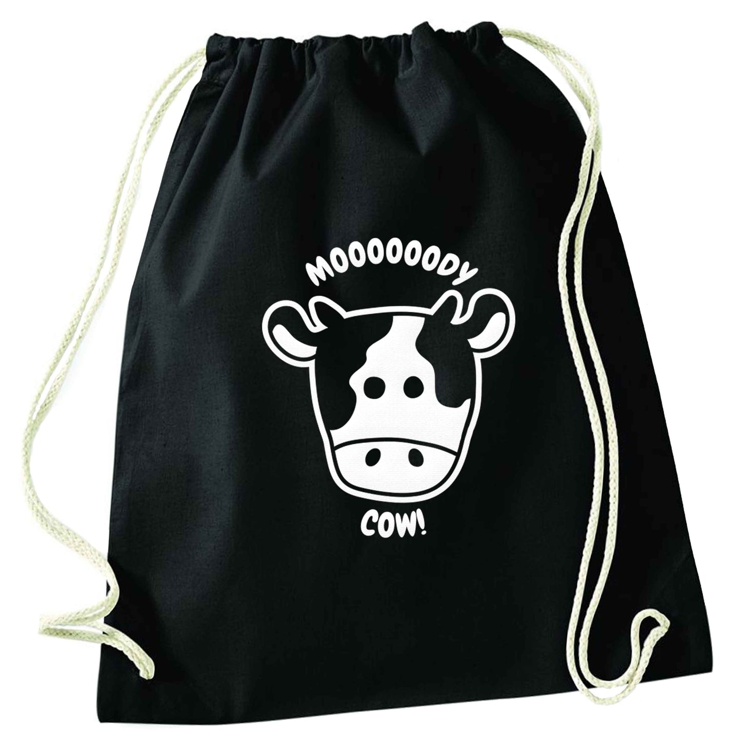 Moody cow black drawstring bag