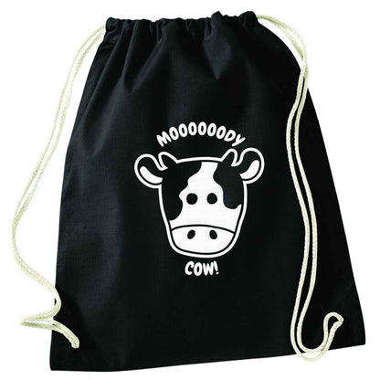Moody cow black drawstring bag