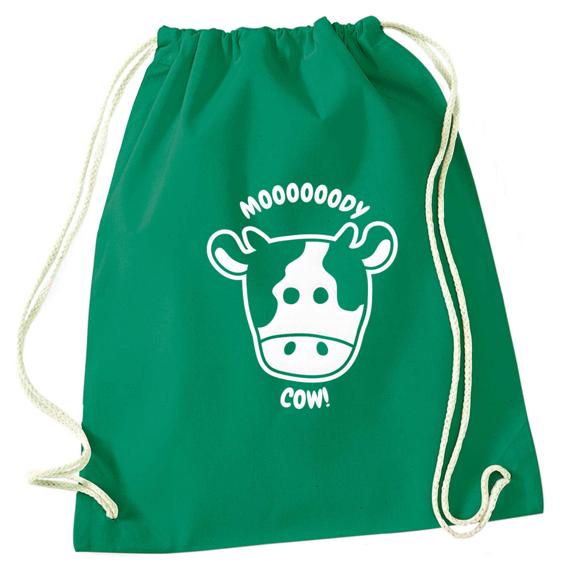Moody cow green drawstring bag