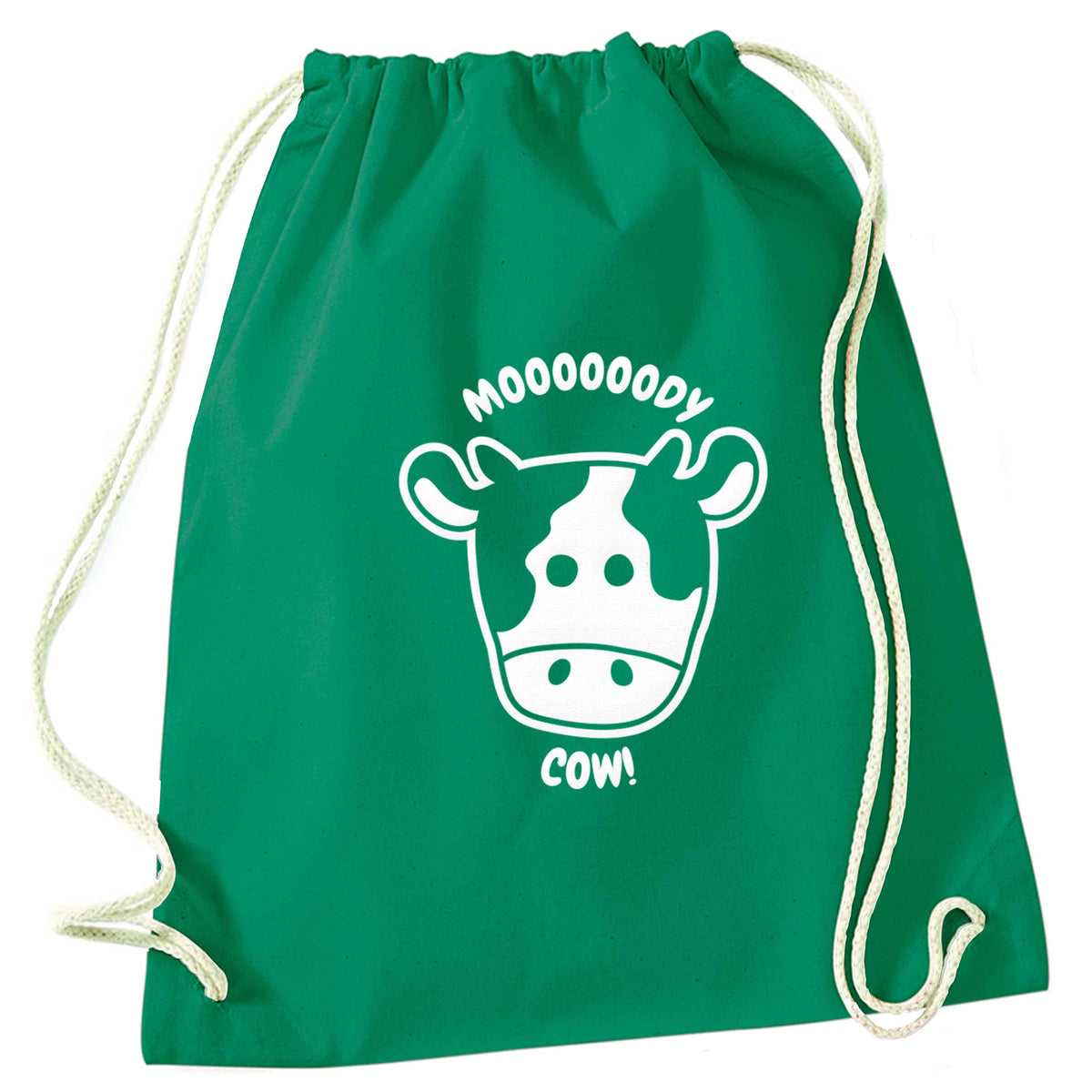 Moody cow green drawstring bag