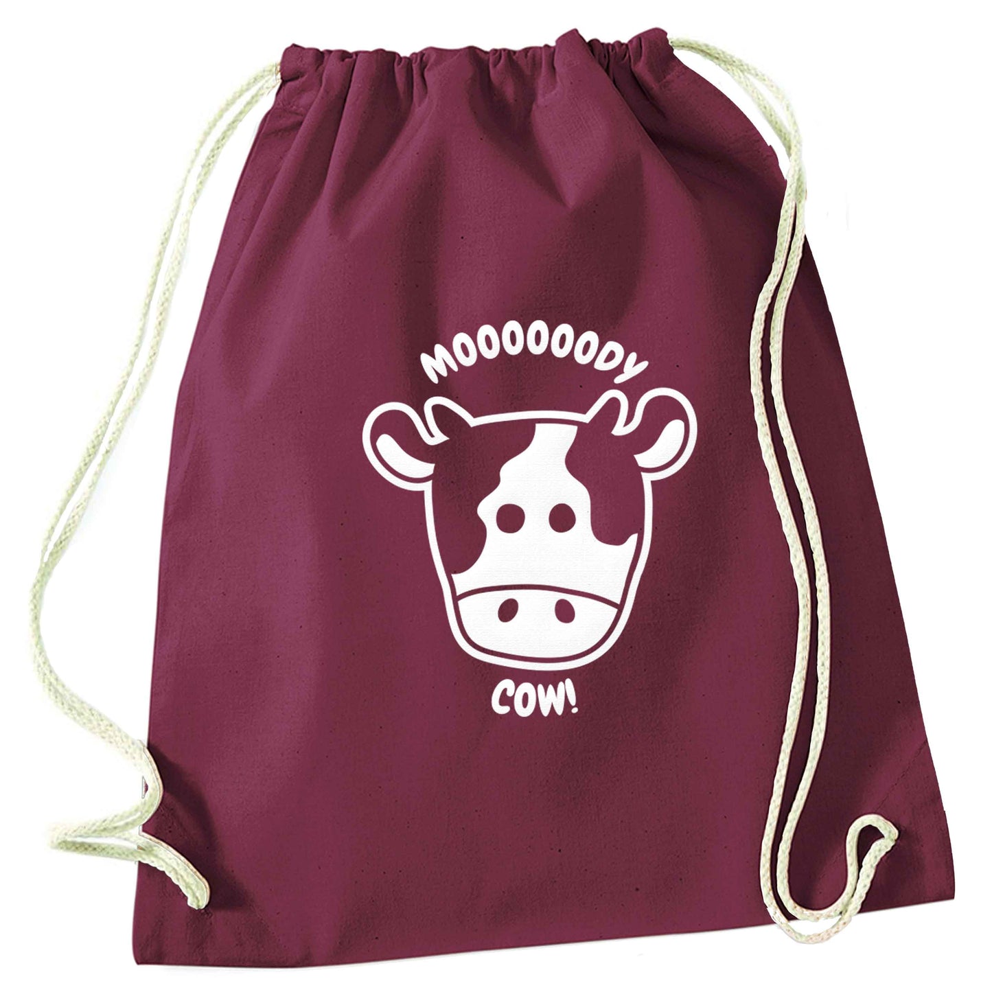 Moody cow maroon drawstring bag