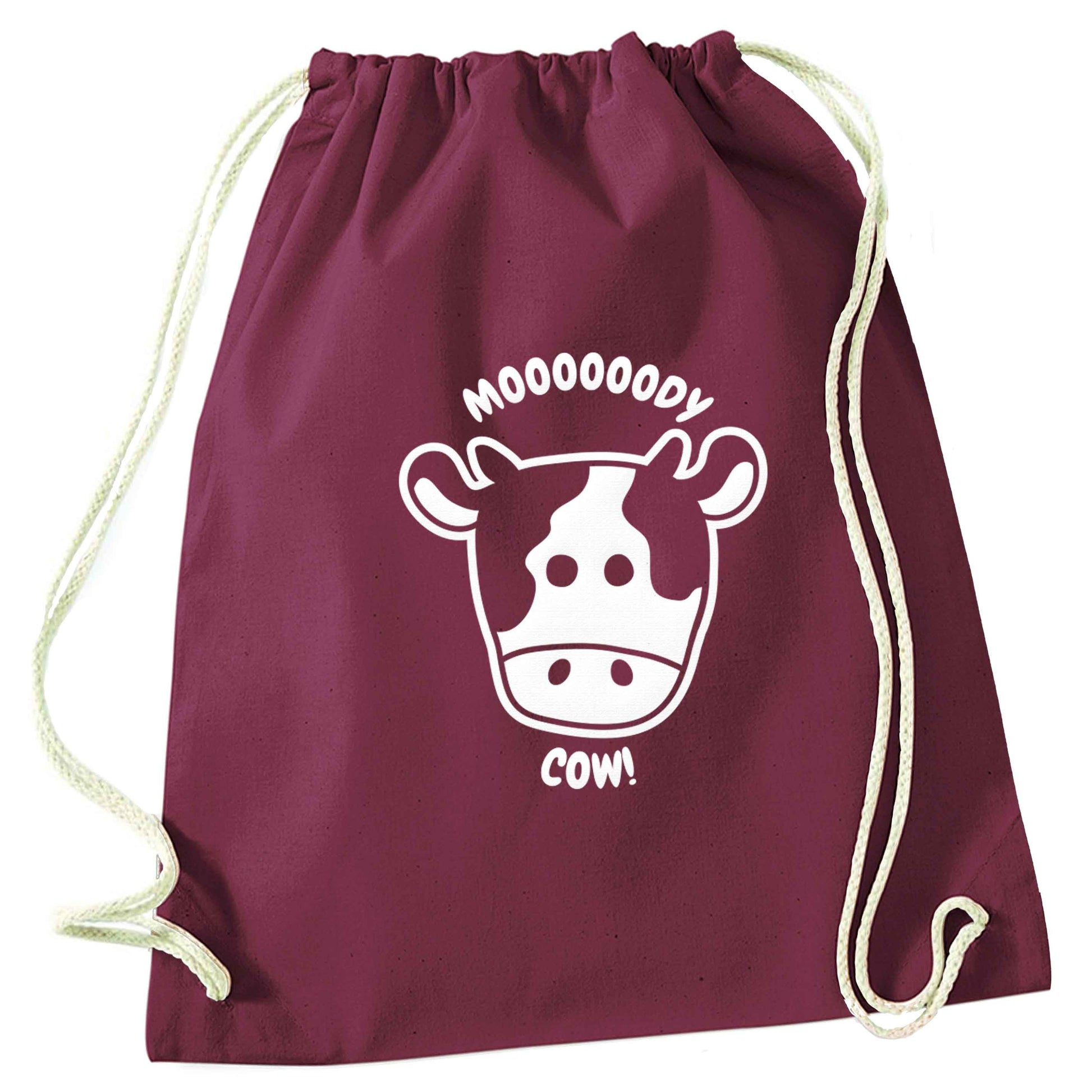 Moody cow maroon drawstring bag