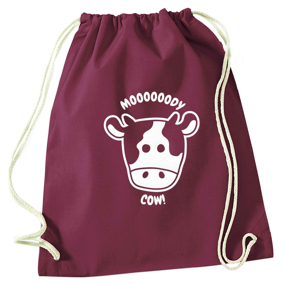 Moody cow maroon drawstring bag