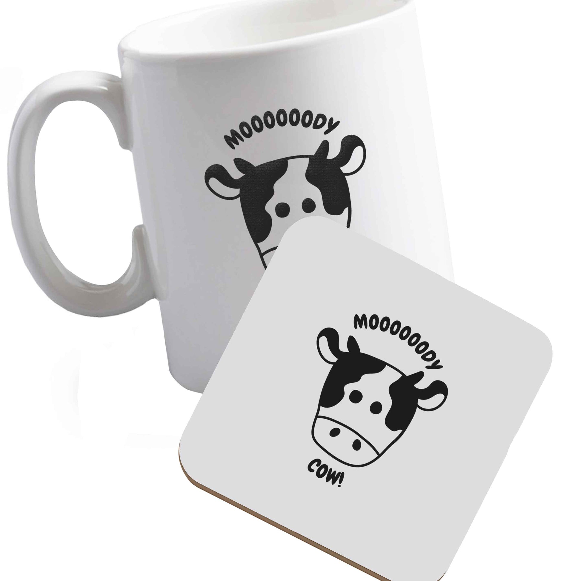 10 oz Ceramic mug and coaster Moody cow both sides