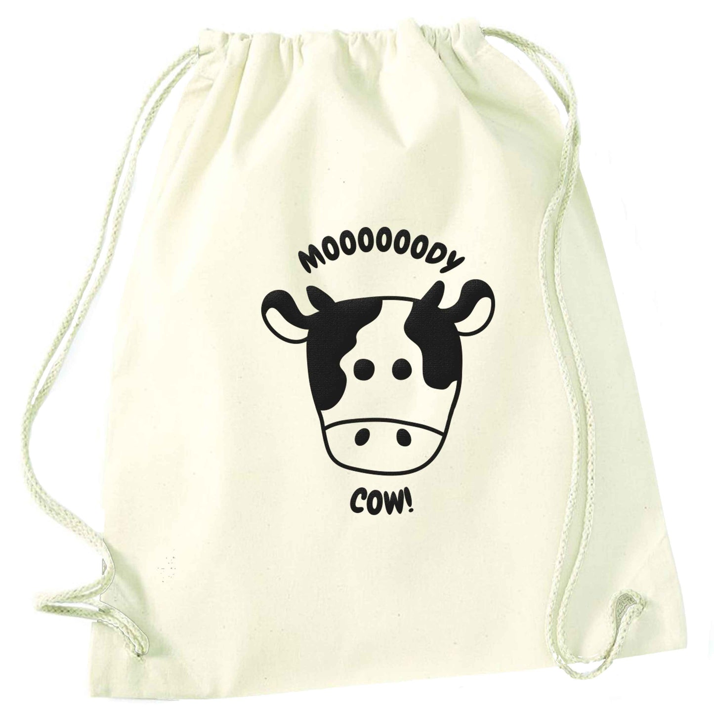 Moody cow natural drawstring bag