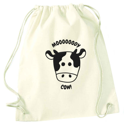 Moody cow natural drawstring bag
