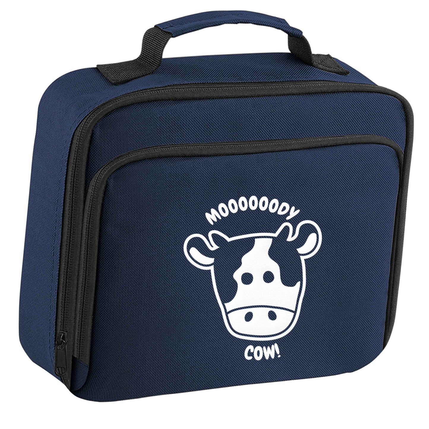 Moody cow insulated navy lunch bag cooler