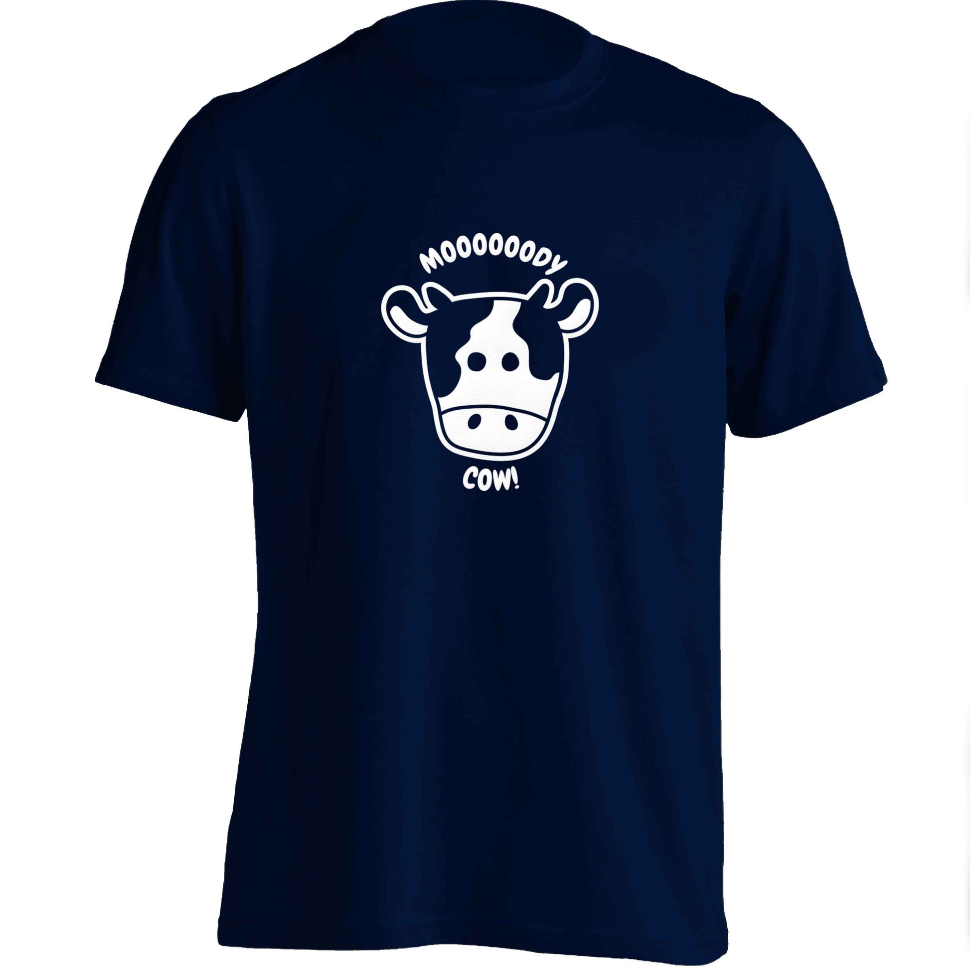 Moody cow adults unisex navy Tshirt 2XL