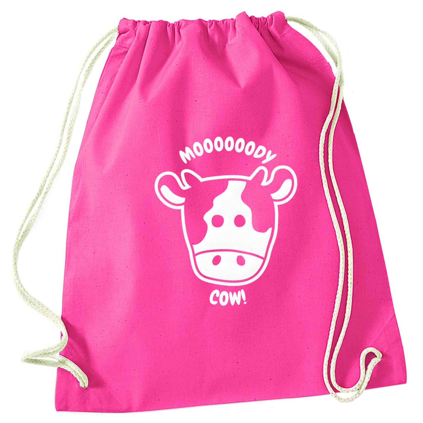 Moody cow pink drawstring bag