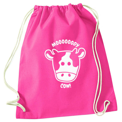 Moody cow pink drawstring bag