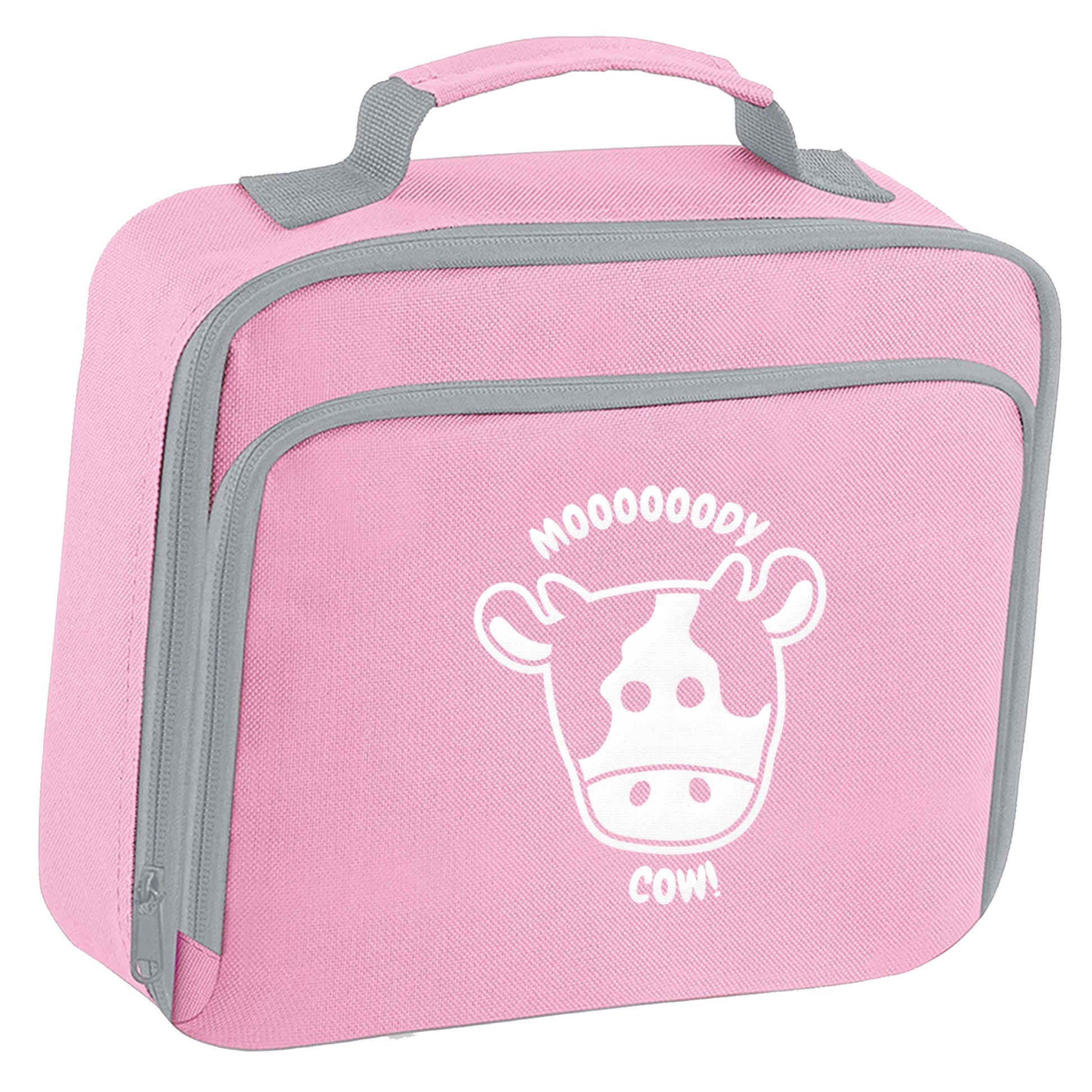 Moody cow insulated pink lunch bag cooler