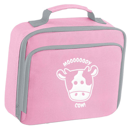 Moody cow insulated pink lunch bag cooler