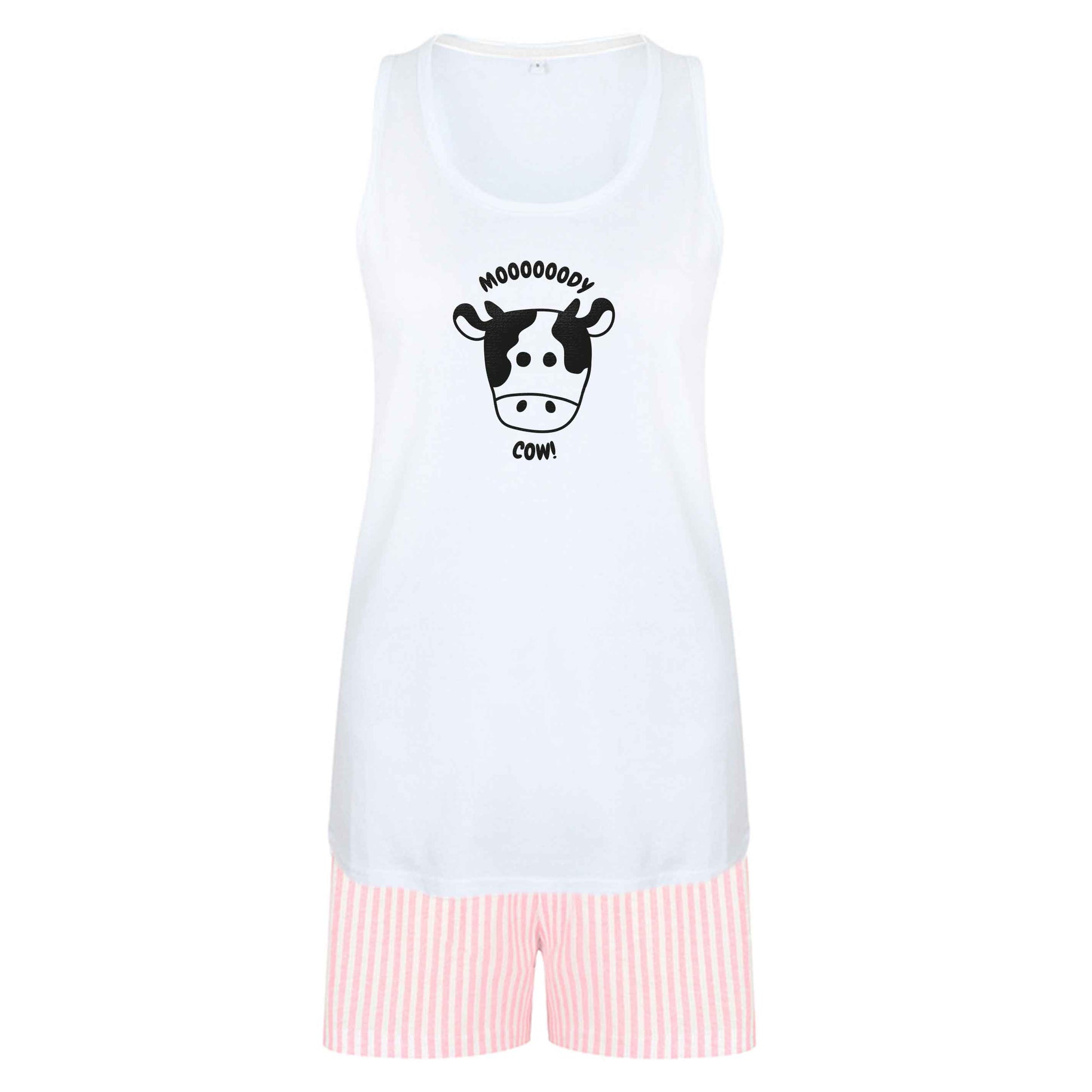 Moody cow size XL women's pyjama shorts set in pink 