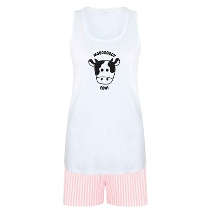 Moody cow size XL women's pyjama shorts set in pink 