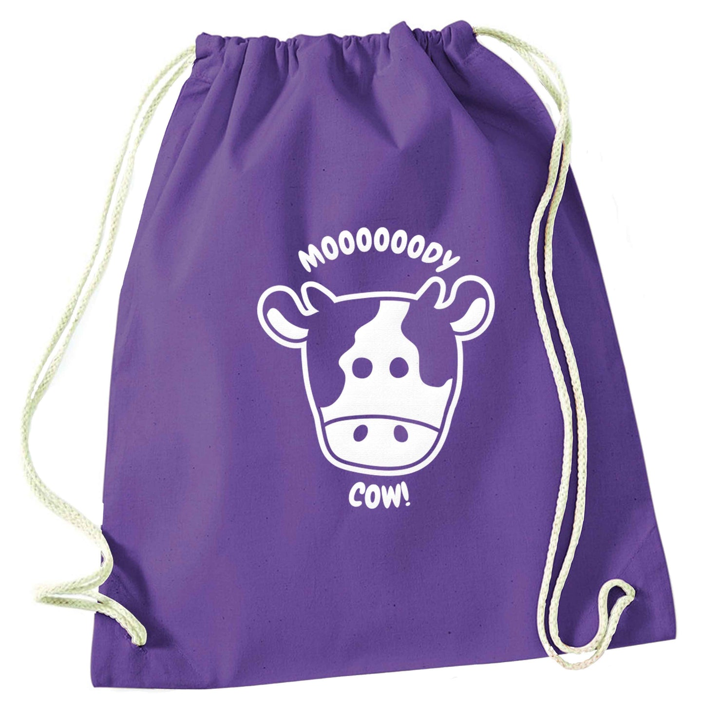 Moody cow purple drawstring bag