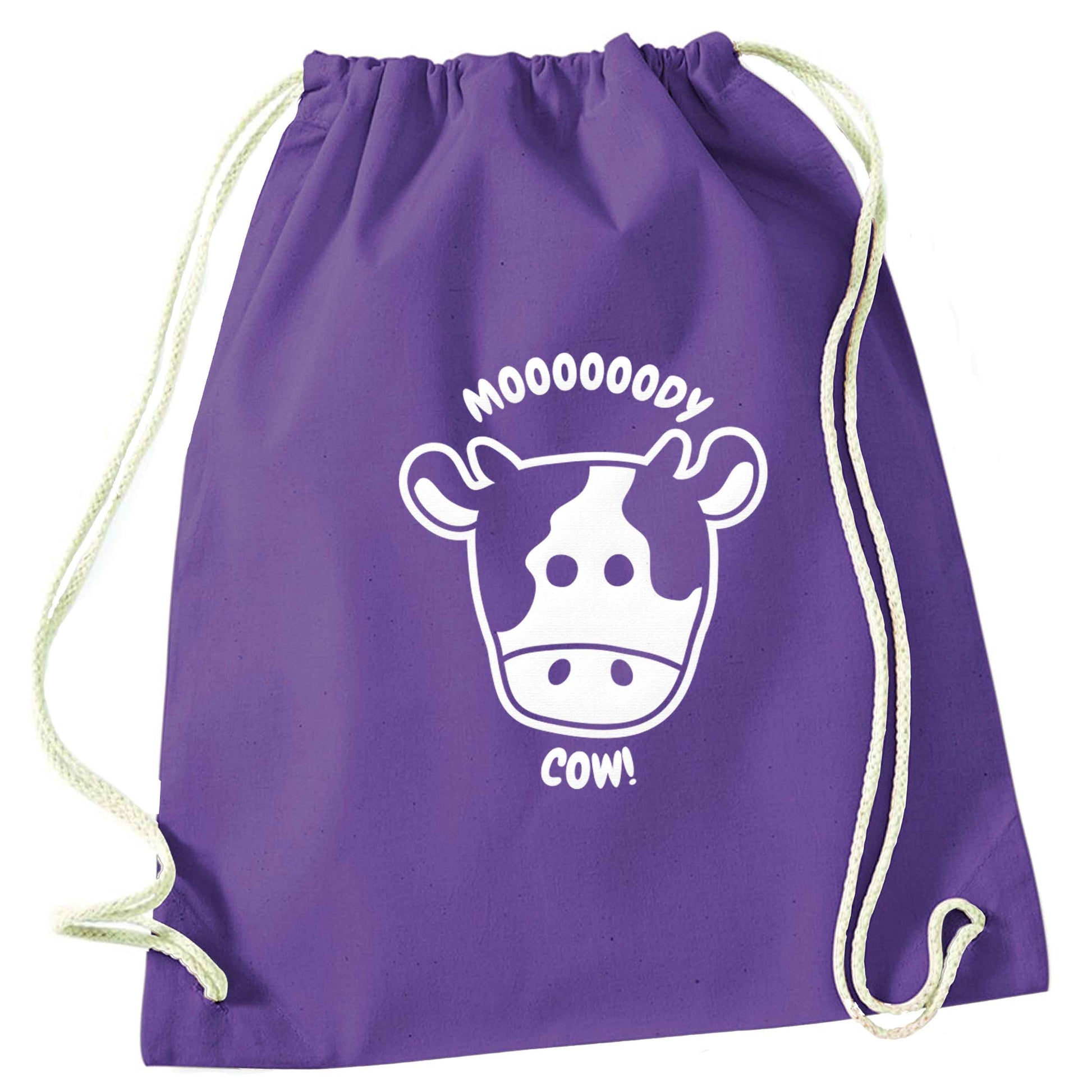 Moody cow purple drawstring bag
