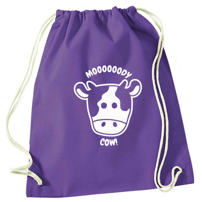 Moody cow purple drawstring bag