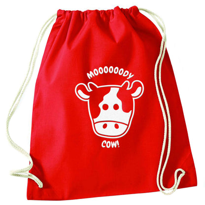 Moody cow red drawstring bag 