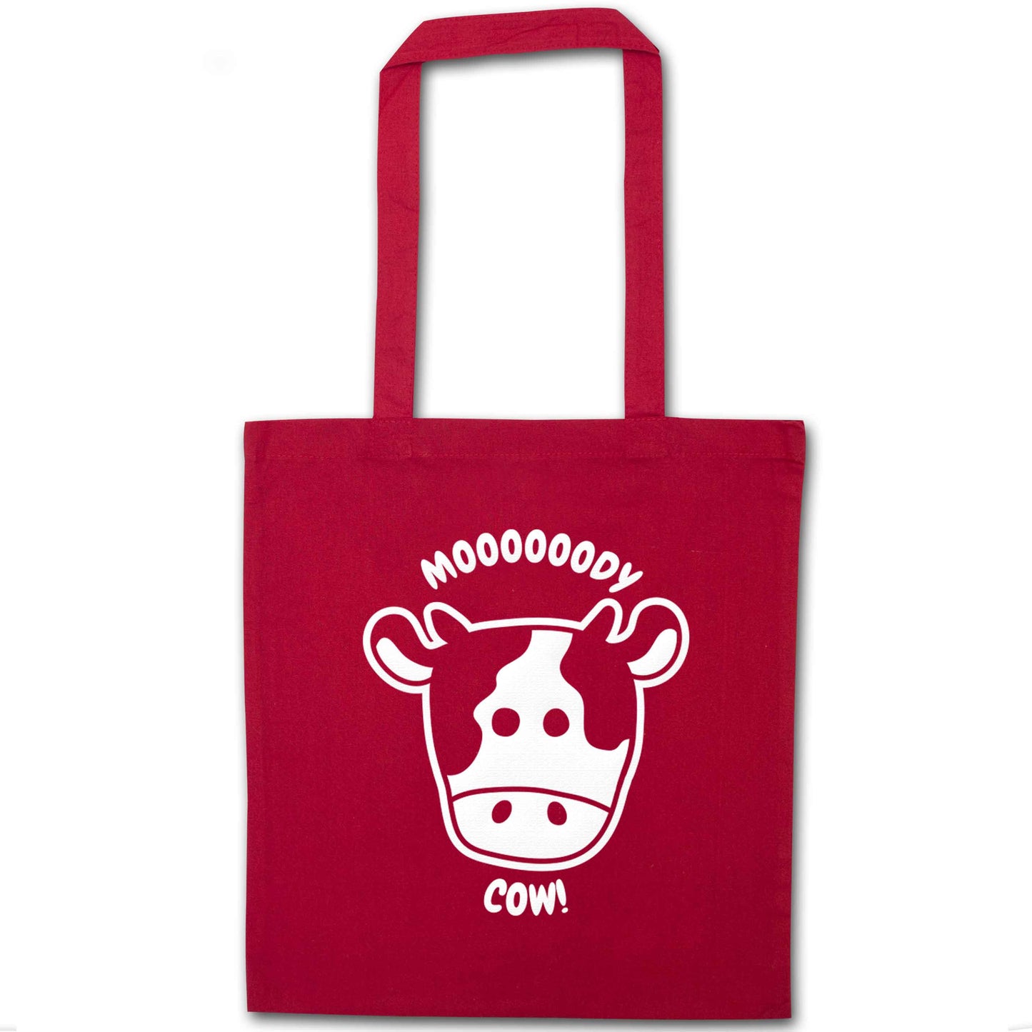 Moody cow red tote bag