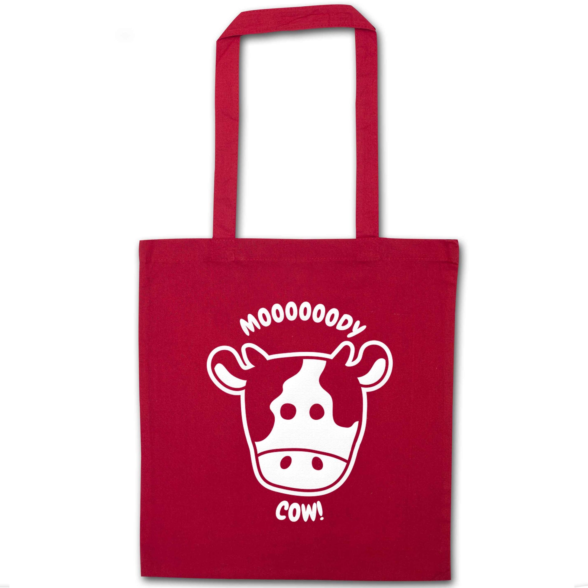 Moody cow red tote bag
