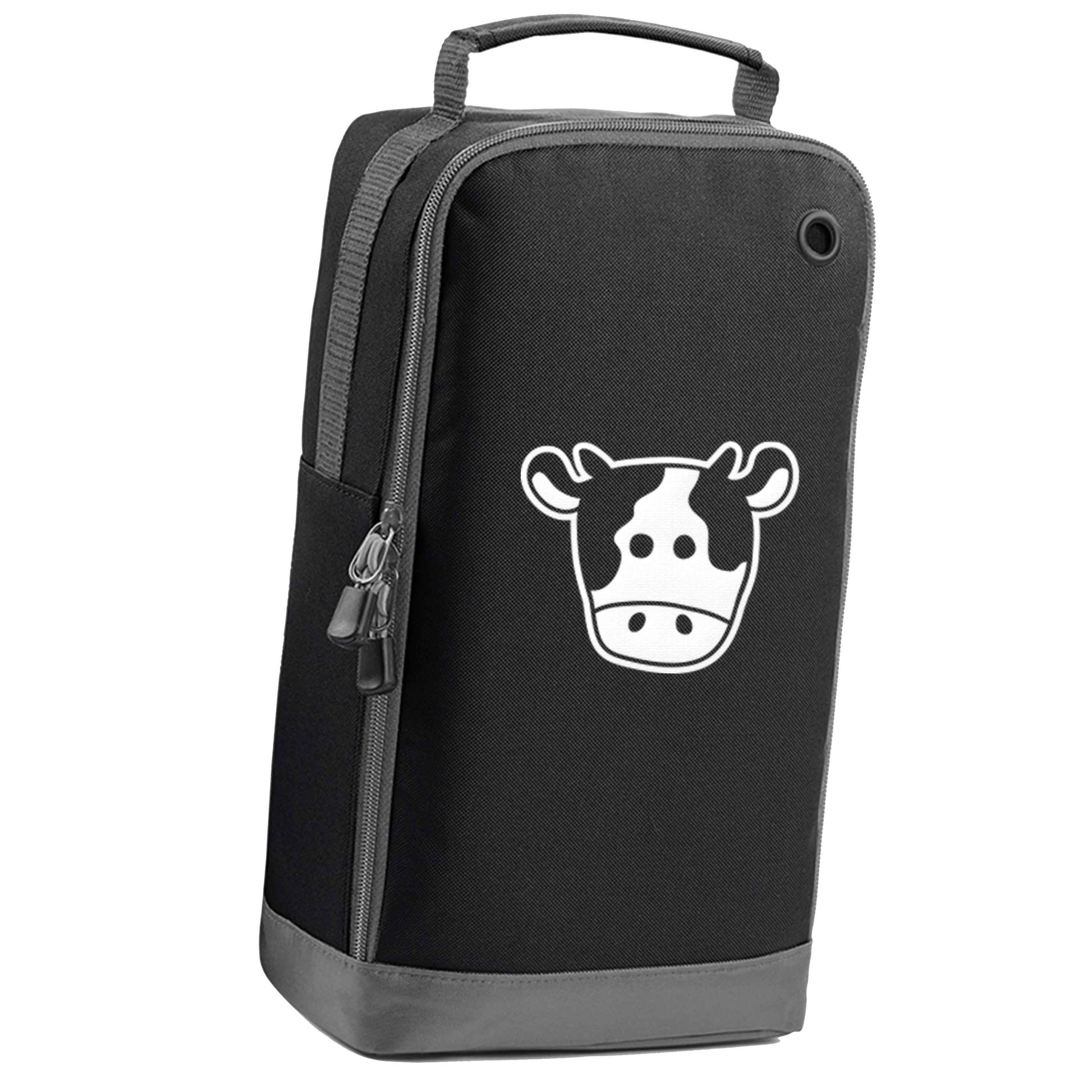 Cow illustration - pocket design black sports shoe bag vertical print