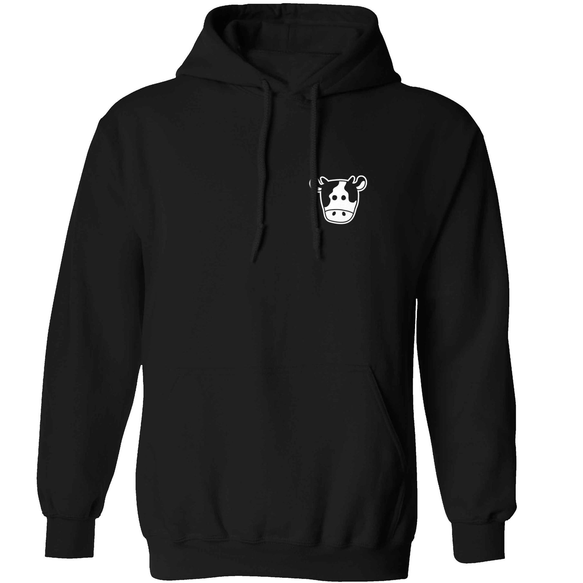 Cow illustration - pocket design adults unisex black hoodie 2XL