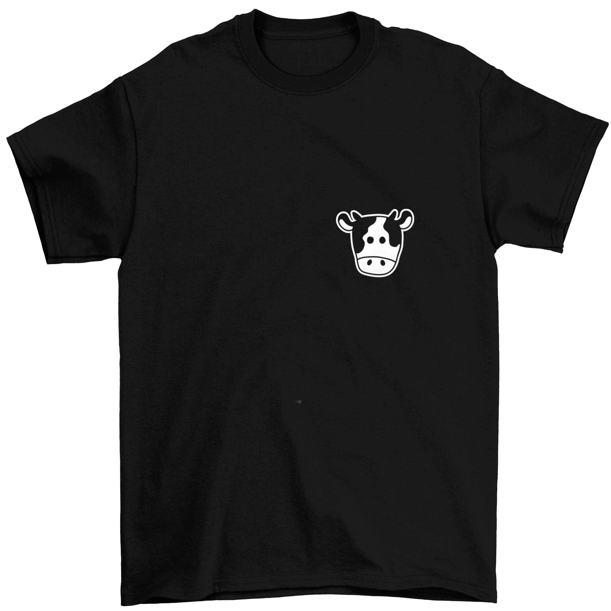 Cow illustration - pocket design Children's black Tshirt 12-13 Years