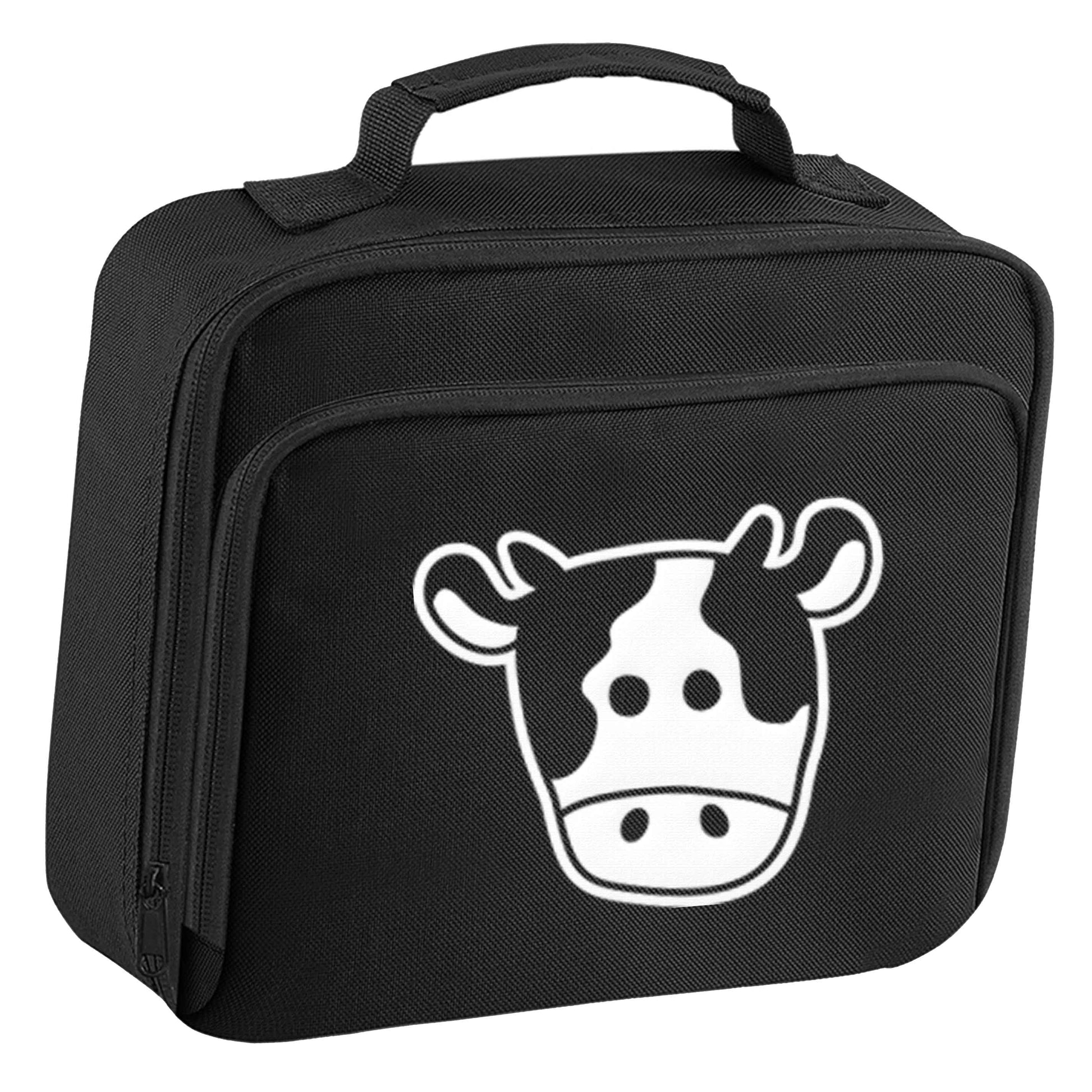 Cow illustration - pocket design insulated black lunch bag cooler
