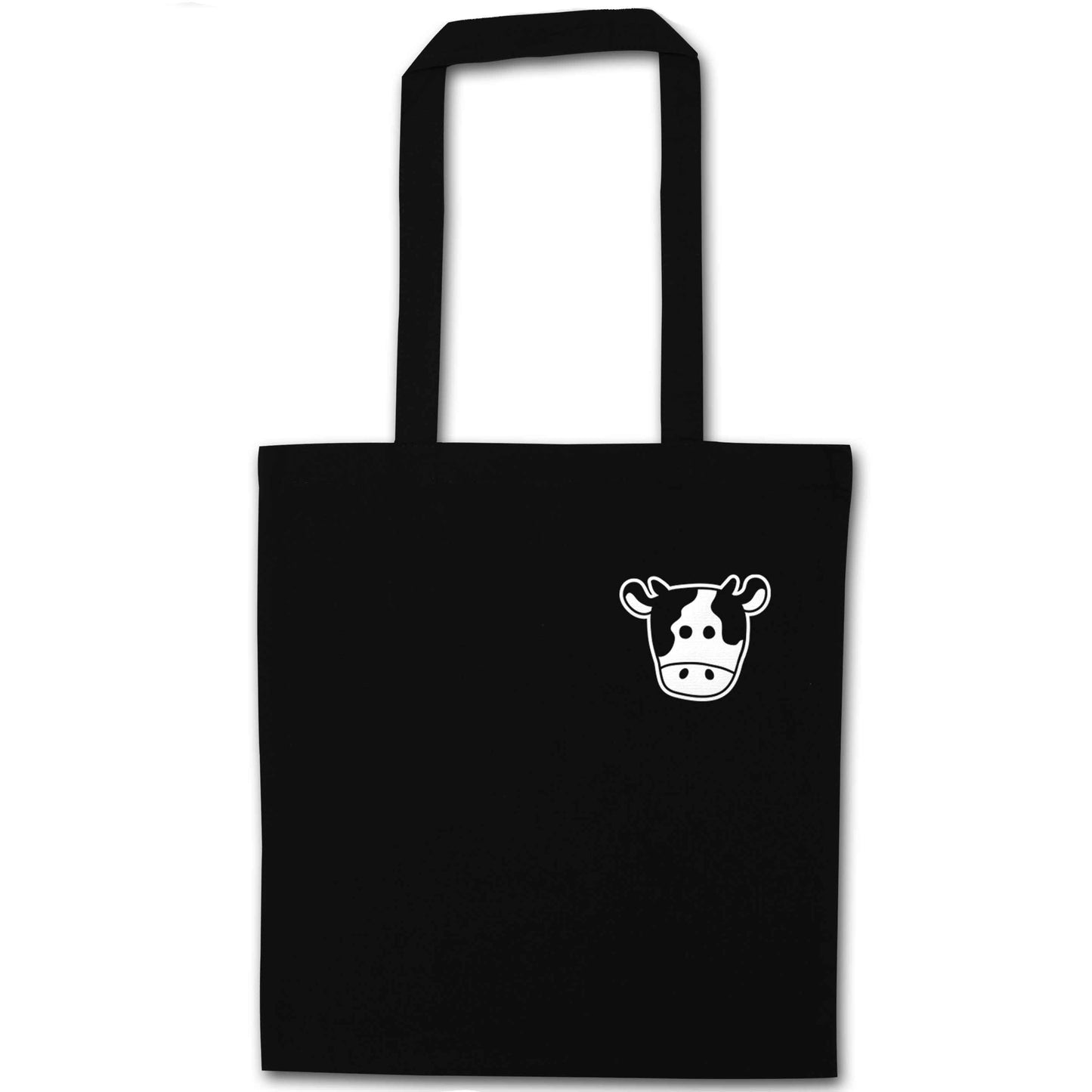 Cow illustration - pocket design black tote bag