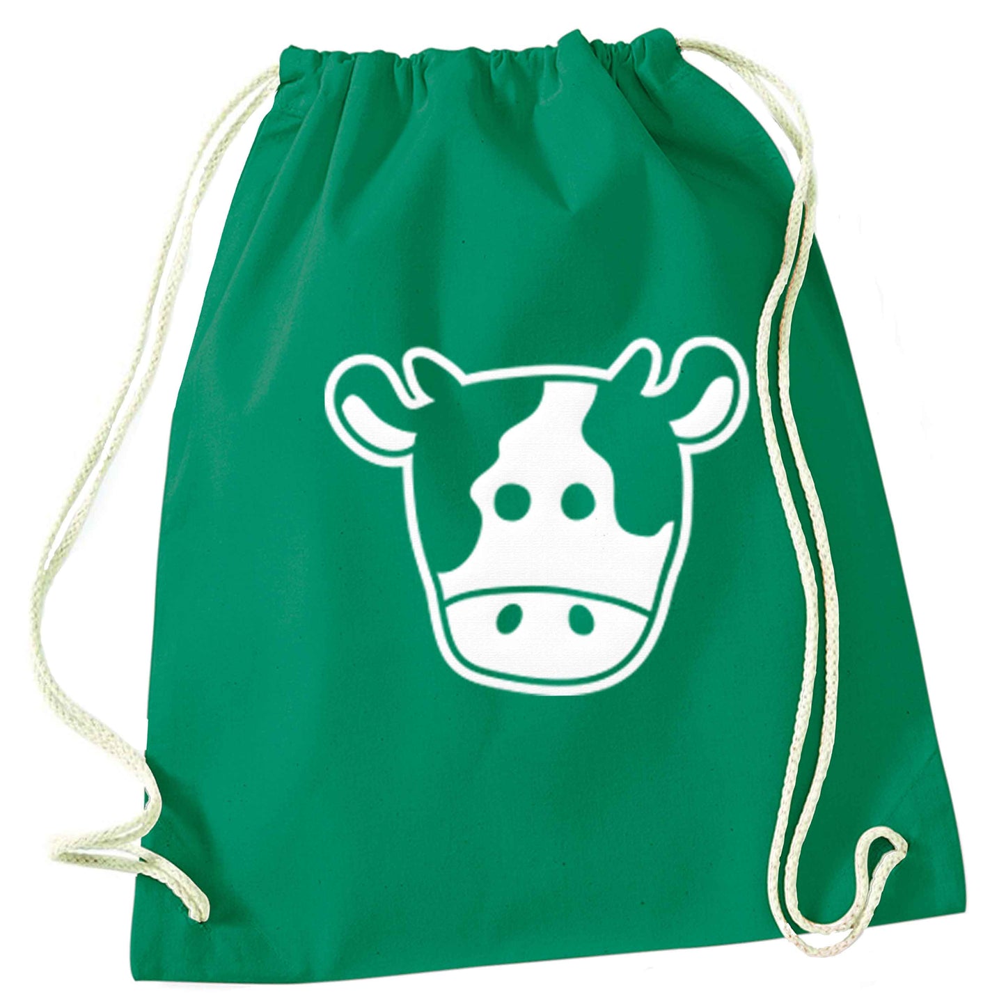 Cow illustration - pocket design green drawstring bag