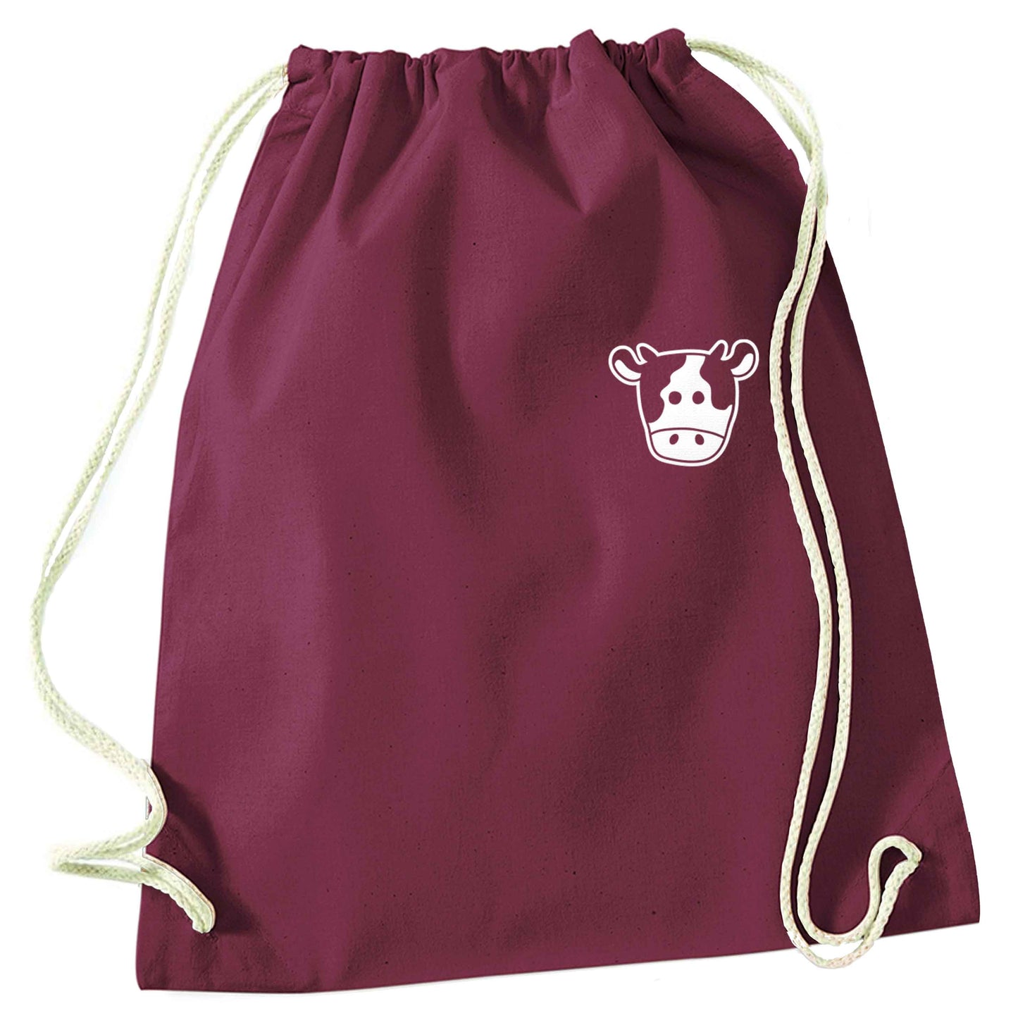 Cow illustration - pocket design maroon drawstring bag