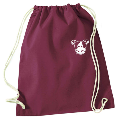 Cow illustration - pocket design maroon drawstring bag
