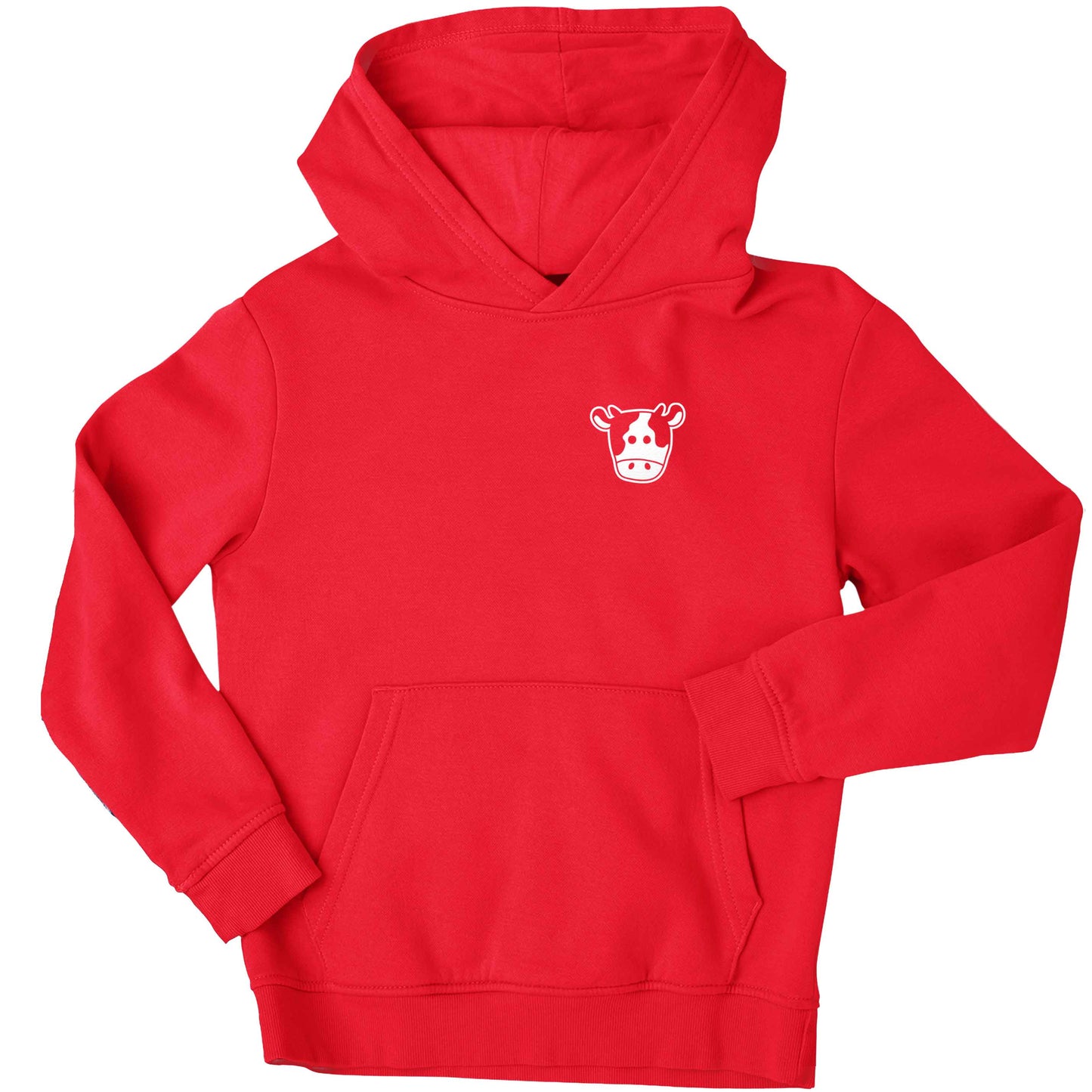 Cow illustration - pocket design children's red hoodie 12-13 Years