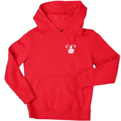 Cow illustration - pocket design children's red hoodie 12-13 Years