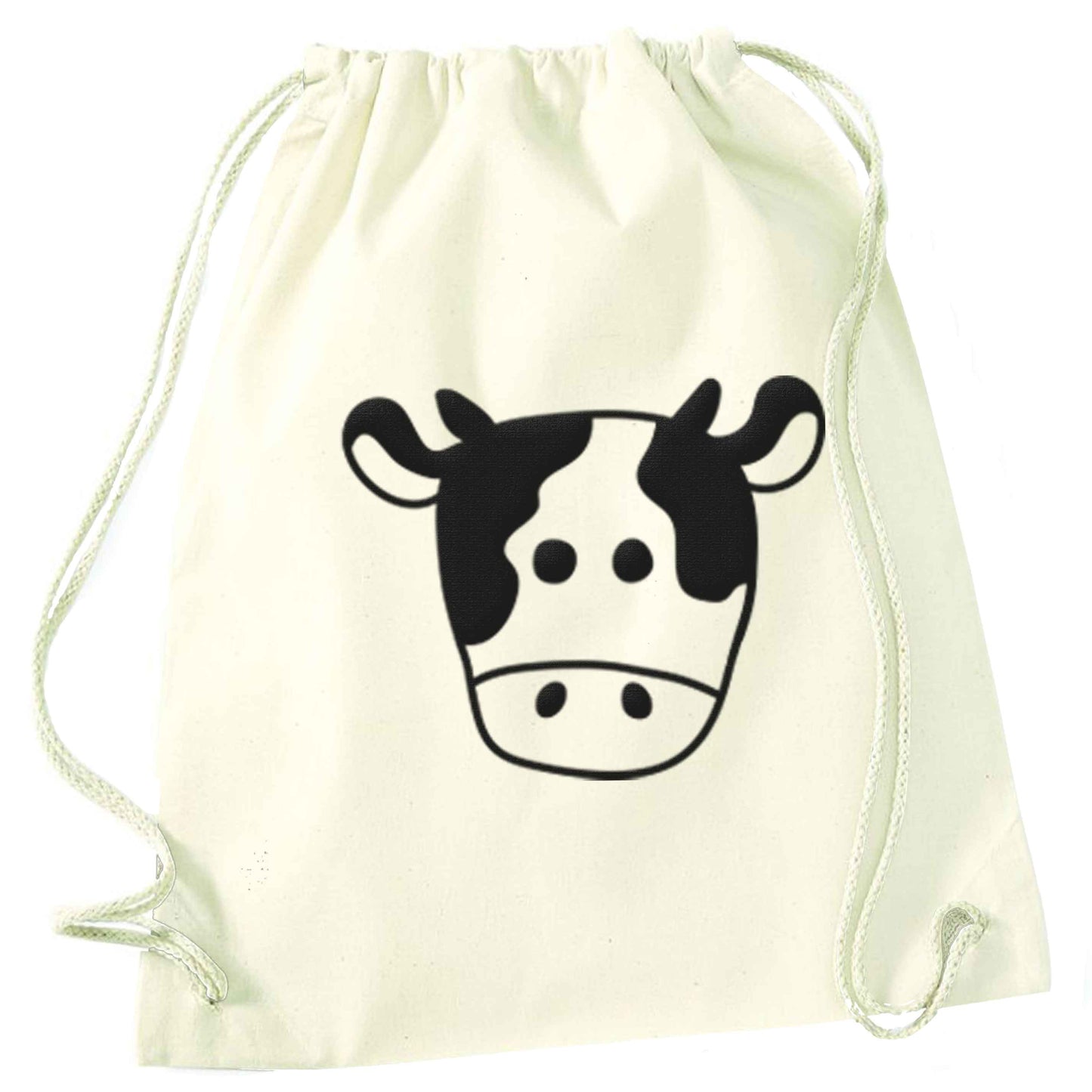 Cow illustration - pocket design natural drawstring bag