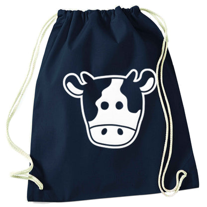 Cow illustration - pocket design navy drawstring bag