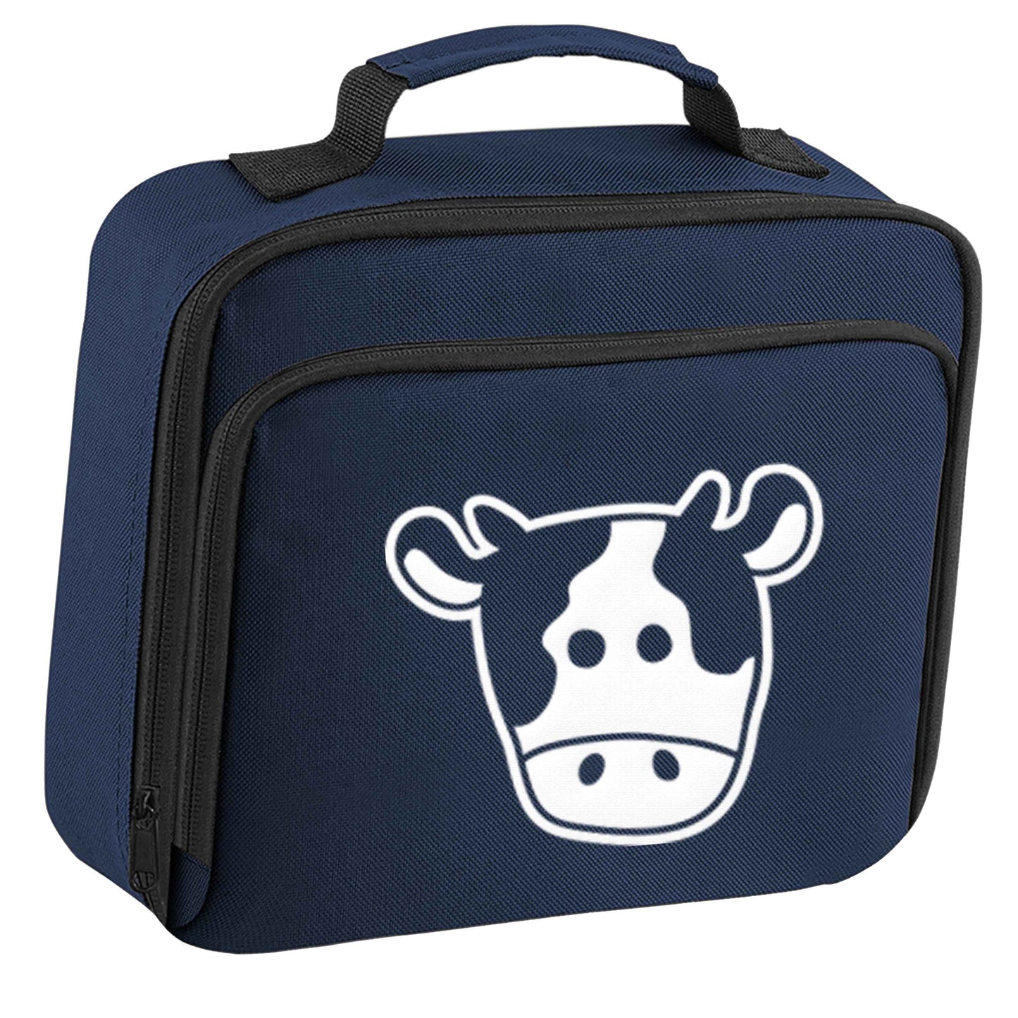 Cow illustration - pocket design insulated navy lunch bag cooler