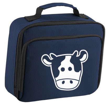 Cow illustration - pocket design insulated navy lunch bag cooler