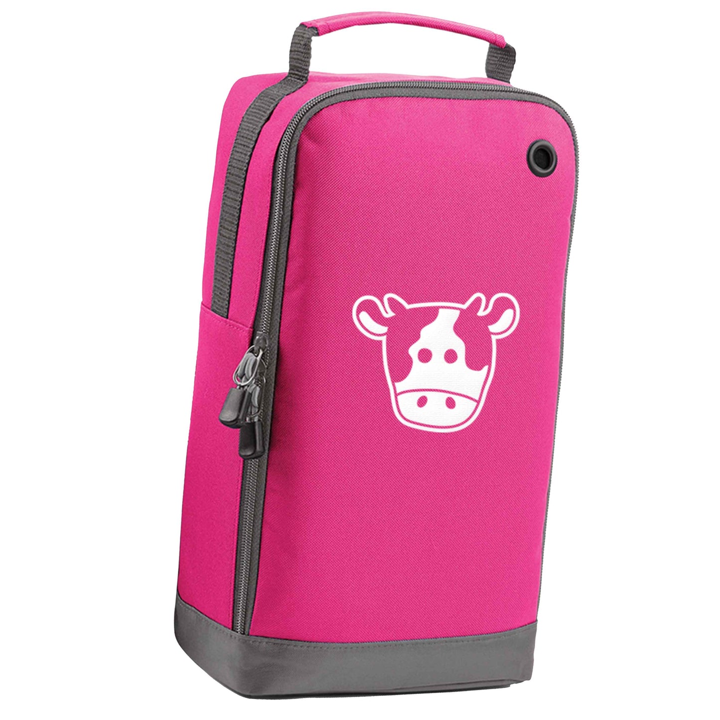 Cow illustration - pocket design pink sports shoe bag vertical print