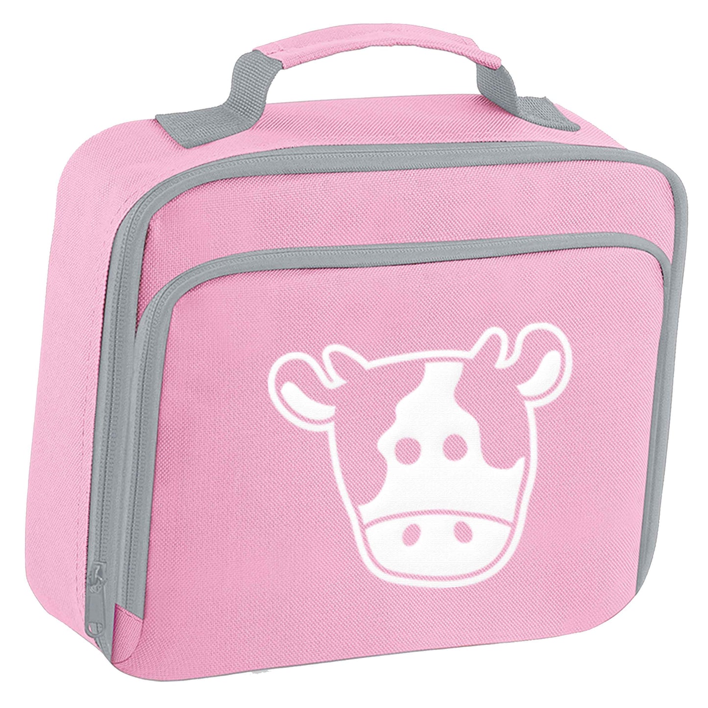 Cow illustration - pocket design insulated pink lunch bag cooler
