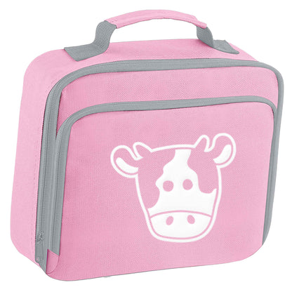 Cow illustration - pocket design insulated pink lunch bag cooler