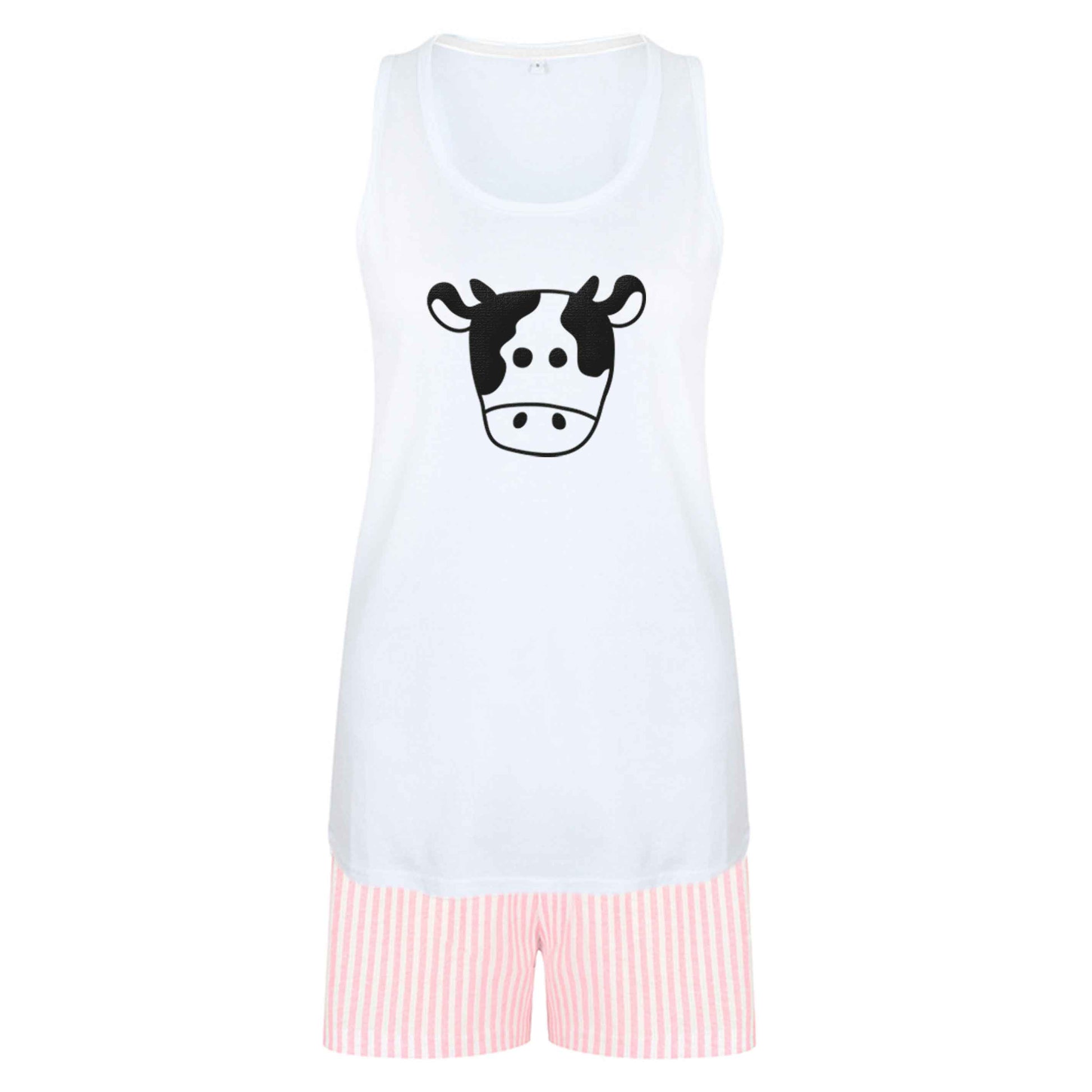Cow illustration - pocket design size XL women's pyjama shorts set in pink 
