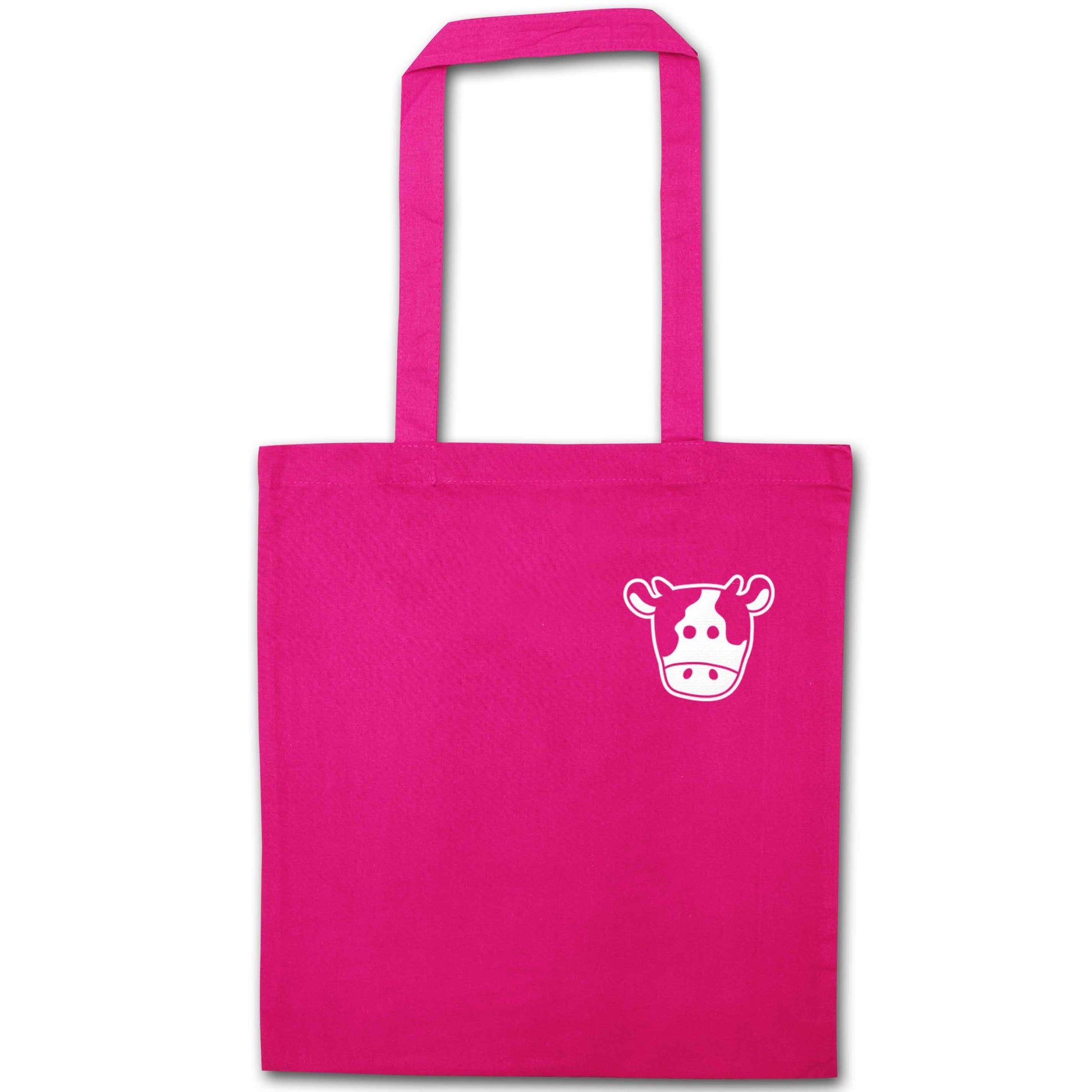 Cow illustration - pocket design pink tote bag